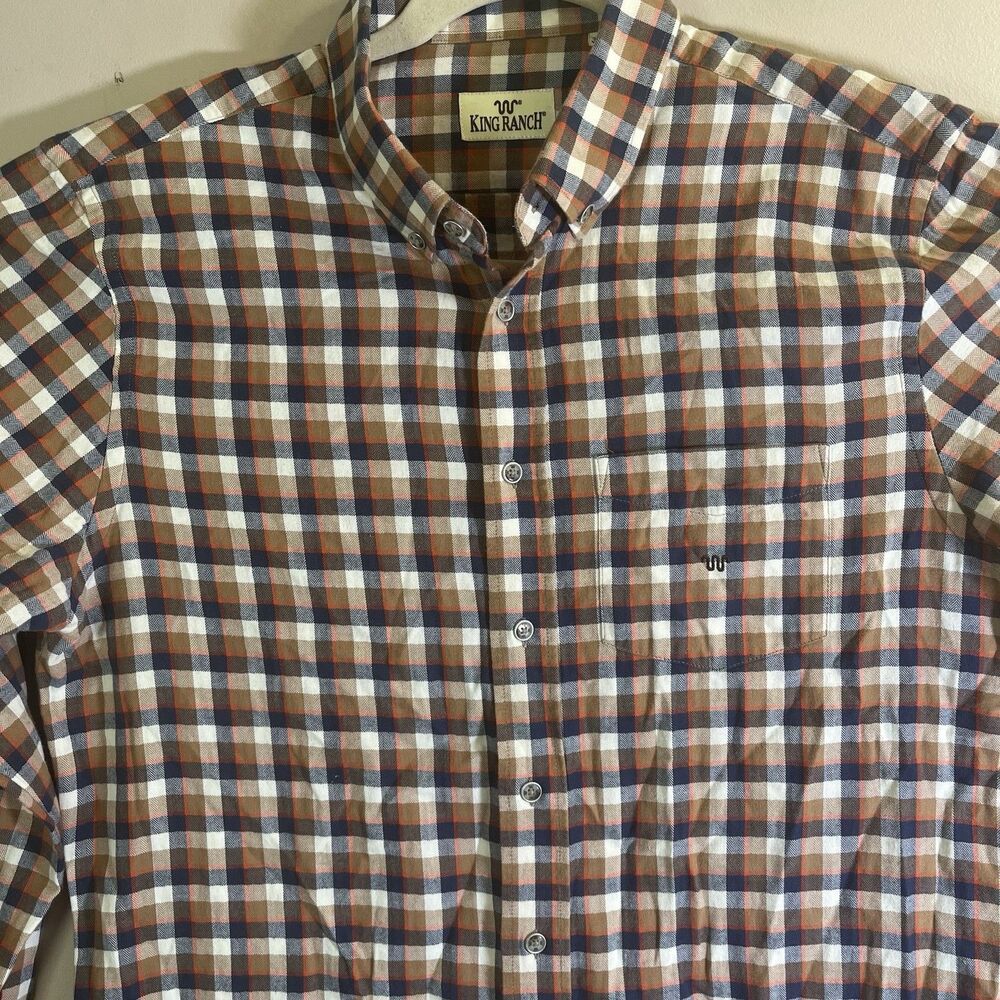 KING RANCH Mens Western Plaid Long Sleeve Button Down Flannel Shirt 3XL Logo